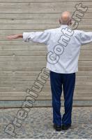 Old man whole body modeling white shirt strips deep blue jogging suit 0001